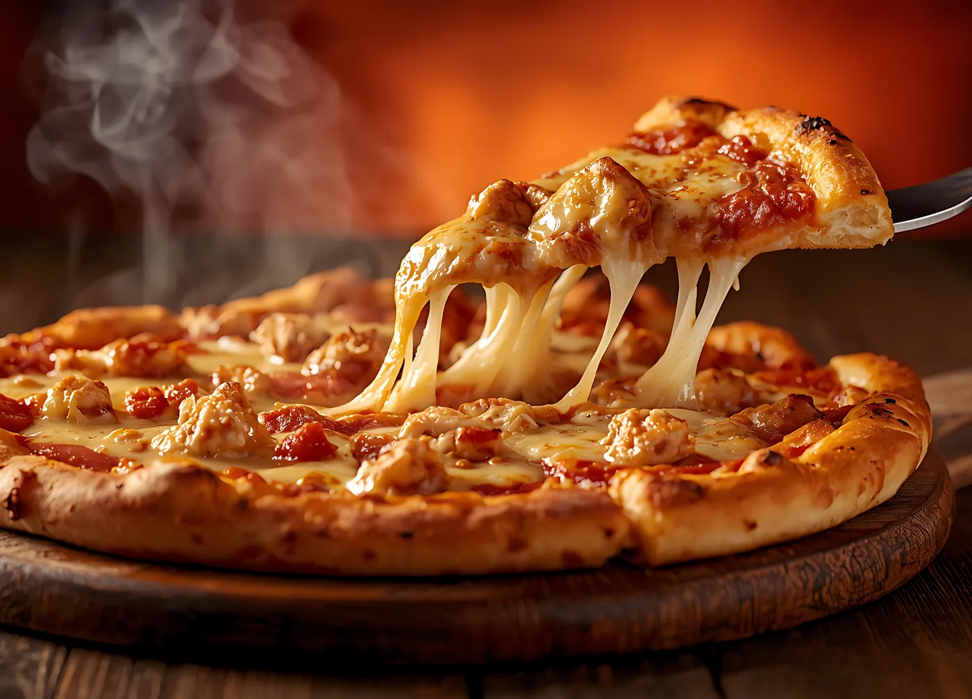 Part de pizza dont le fromage filant s’étire